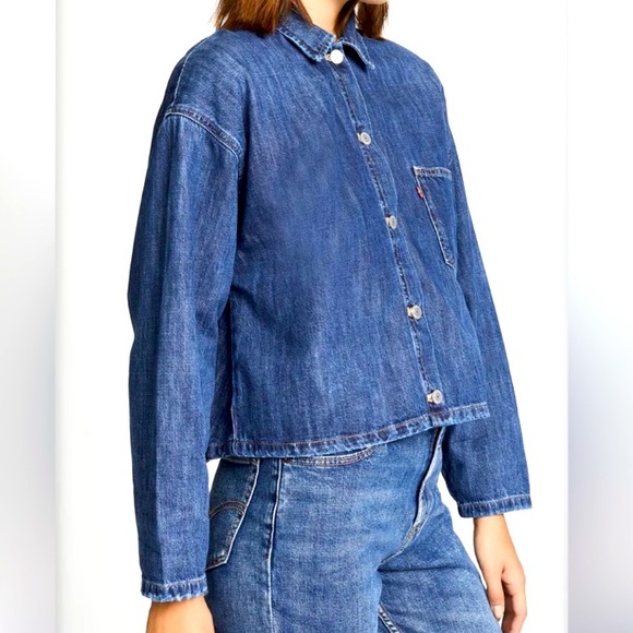 Levis Rare Cropped Denim Bottom Flare Jacket Size S - Picture 3 of 16